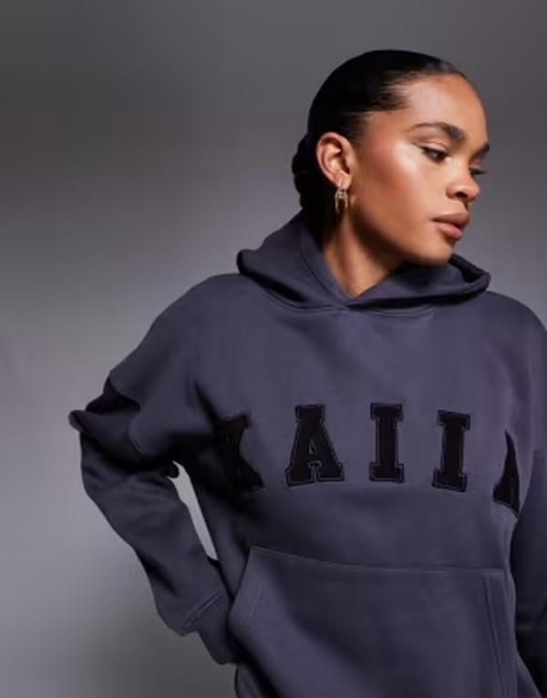 カイア レディース アウター パーカー・スウェット コットン ロゴ Kaiia cotton blend logoversized hoodie in dark gray part of a set