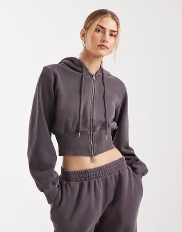 コットンオン レディース アウター パーカー・スウェット ジャケット Cotton contour zip up jacket in violet grey グレー