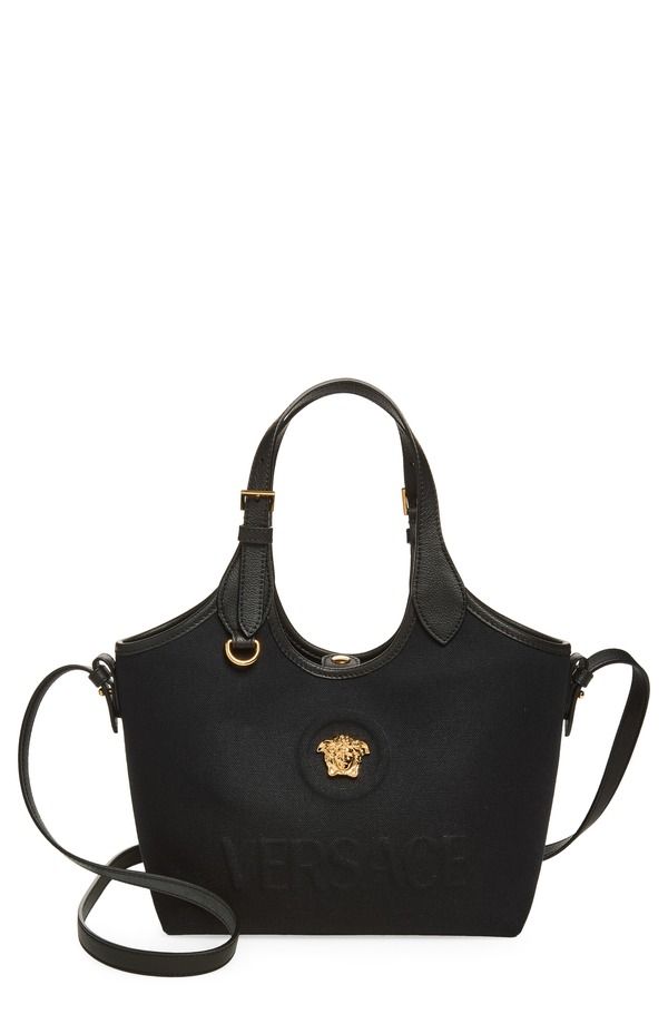 ヴェルサーチ レディース バッグ ミニ Versace Mini La Medusa Canvas Tote BLACKVERSACE GOLD ブラック