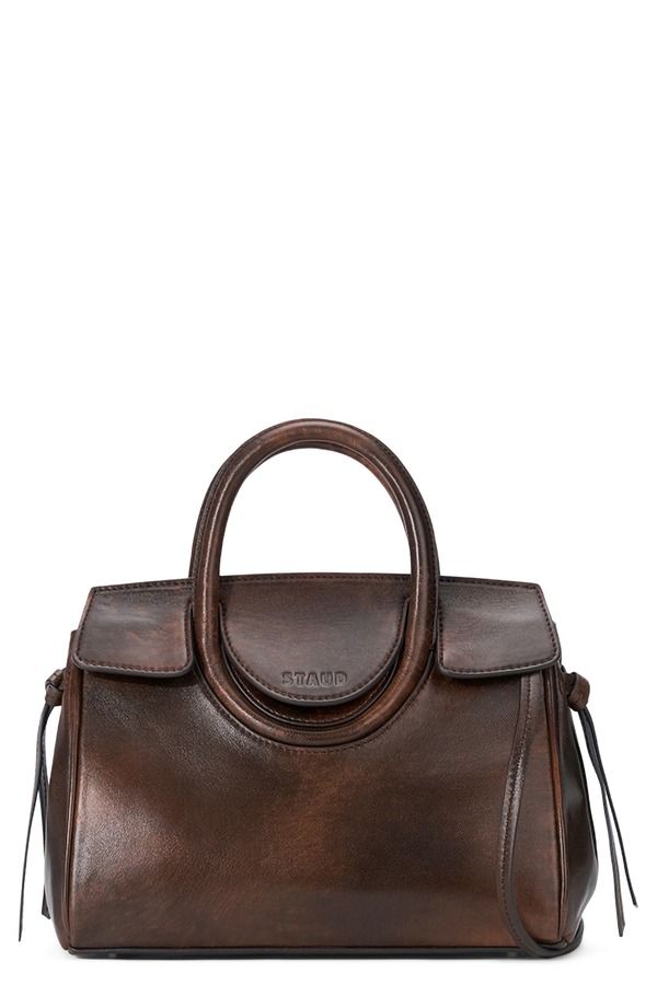 スタウド レディース バッグ ミニ レザー STAUD Maude Mini Leather Carryall ESPRESSO DISTRESSED