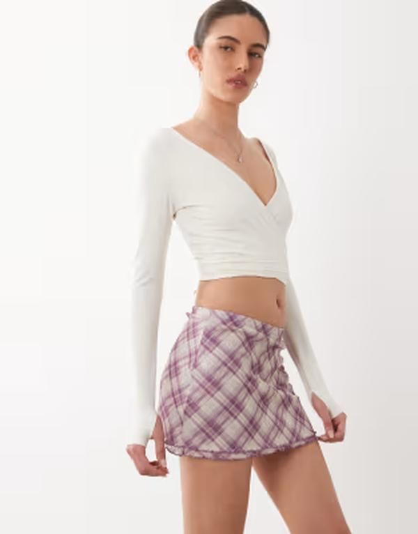コットンオン レディース ボトムスカート ミニ サテン レース Cotton satin lace mini skirt Purple check パープル 10,514円