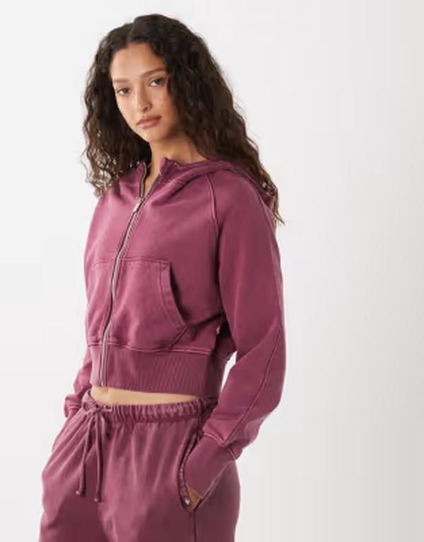 コットンオン レディース アウター パーカー・スウェット Cotton Active raglan zip up hoodie in dusty rose Dusty rose