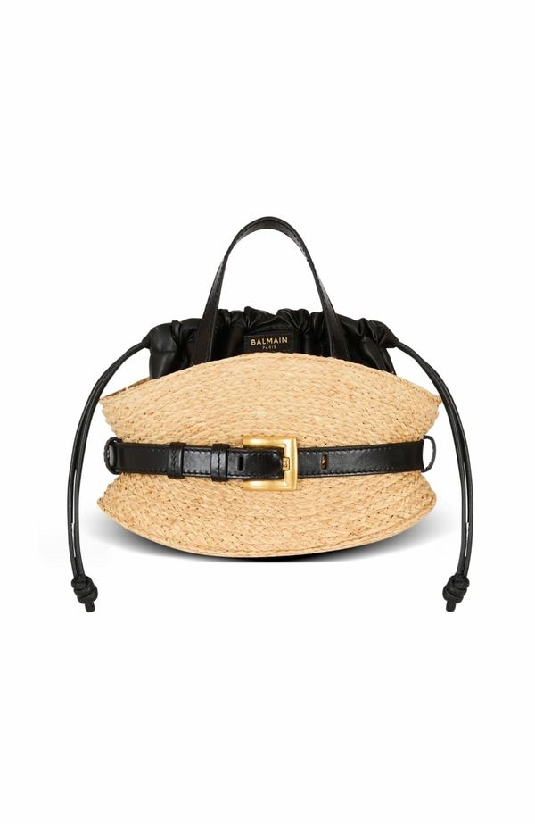 バルマン レディース バッグ ミニ Balmain Shuffle Mini Bag In Raffia Brown ブラウン