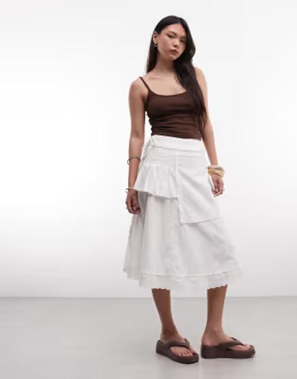 デイジーストリート レディース ボトムスカート ミディ オーバーレイ Daisy Street broderie midi skirt with overlay WHITE ホワイト