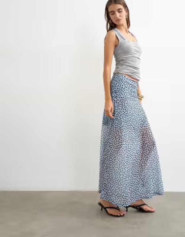 トップショップ レディース ボトムスカート ドット柄 ドット ギャザー Topshopolka dot ruched skirt BLUE ブルー