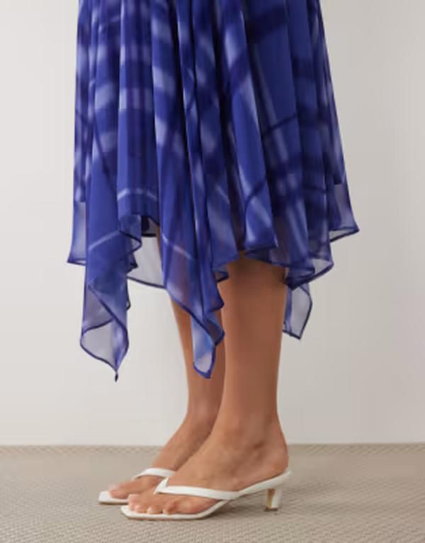 マンゴ レディース ボトムスカート プリント ミディ Mango Dolpin hanky hemidi skirt plaid print part of a set BLUE ブルー
