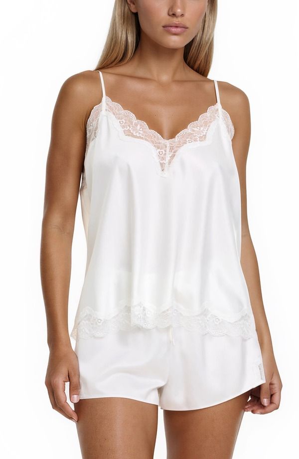 フローラニクルーズ レディース アンダーウェア ナイトウェア レーストリム レース Flora Nikrooz Estellace Trim Short Pajamas IVORY アイボリー