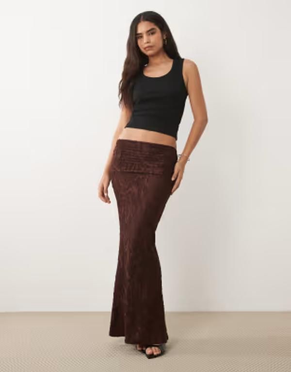 エイソス レディース ボトムスカート マキシ ASOS DESIGN burnout maxi skirt with overwrap detail in chocolate チョコレート