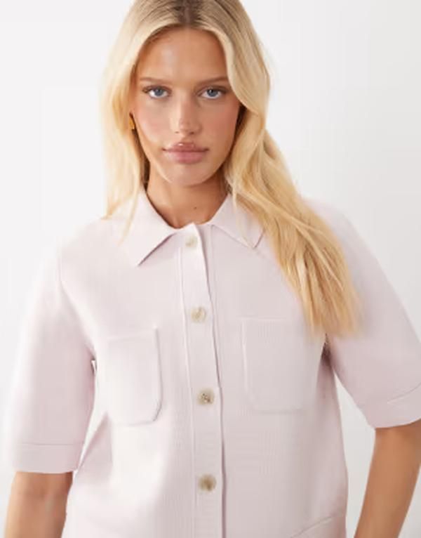アルケット レディース アウター カーディガン コットン ニット ARKET knit cotton short sleeve cardigan with utility pockets PINK ピ