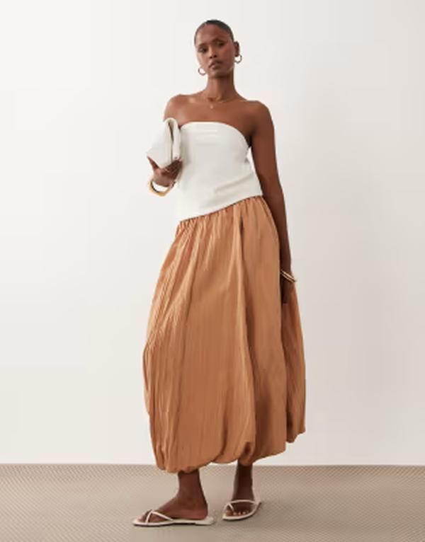 エイソス レディース ボトムスカート ASOS DESIGN textu red bubble midaxi skirt in camel キャメル