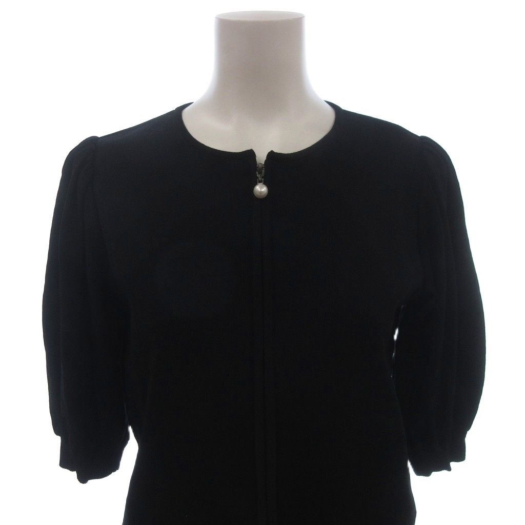 ルネ Rene 美品 カーディガン ニット 半袖 フルジップ 6422100 黒