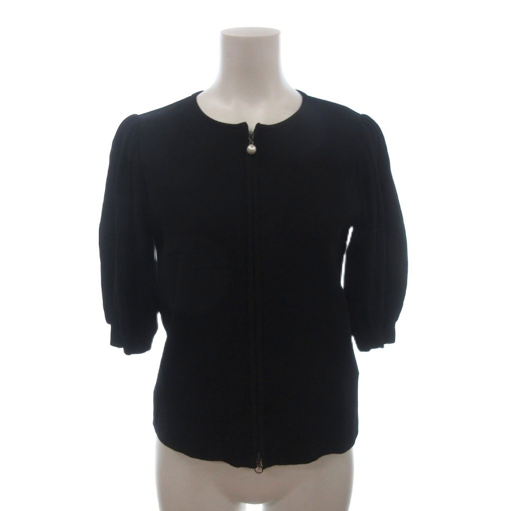 ルネ Rene 美品 カーディガン ニット 半袖 フルジップ 6422100 黒