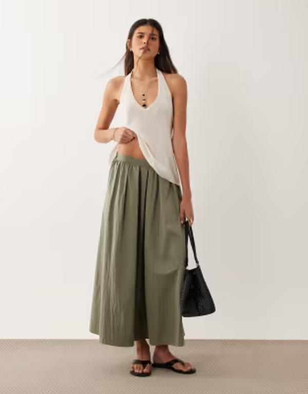 エイソス レディース ボトムスカート ミディ コットン ASOS DESIGN volume midi skirt in cotton Khaki カーキ 14,186円