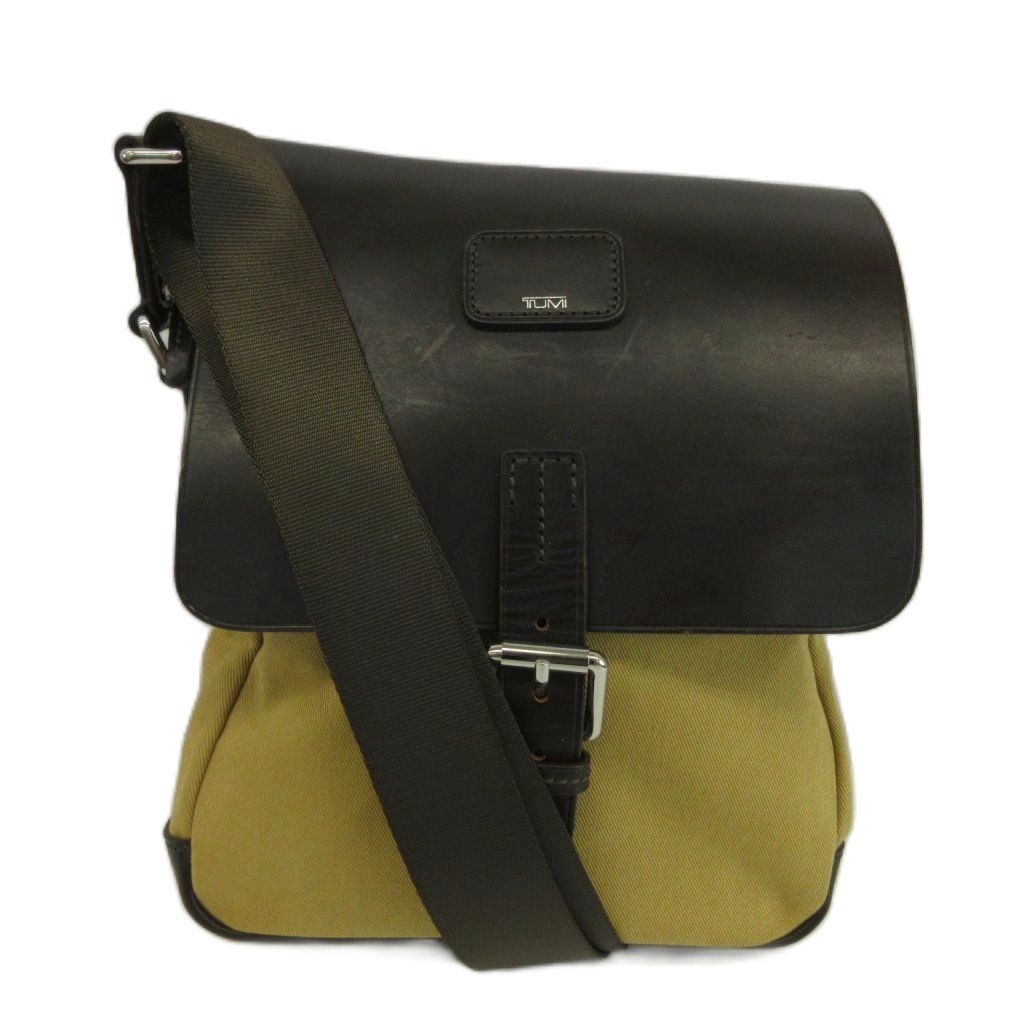 トゥミ TUMI 24102 ヴィンテージ ショルダーバッグ メッセンジャー キャンバス レザー フラップ ダークブラウン ベージュ /XZ ■GY18