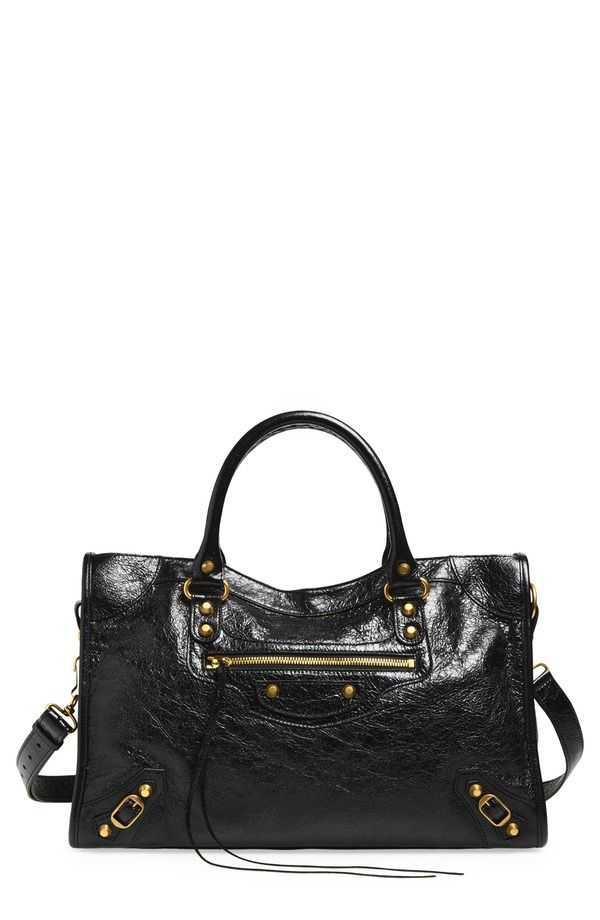 バレンシアガ レディース バッグ レザー Balenciaga Medium Le City Crinkled Leather Tote 1000 BLACK ブラック