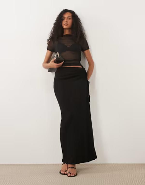 ジーナトリコ レディース ボトムスカート タイディテール ギャザー マキシ Gina Tricotie detail ruched maxi skirt Black ブラック