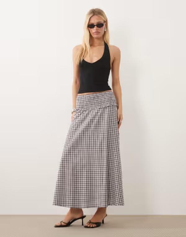 ノーバディーズ チャイルド レディース ボトムスカート マキシ Nobodys Child ronda shir red waist maxi skirt plaid Pink check ピンク