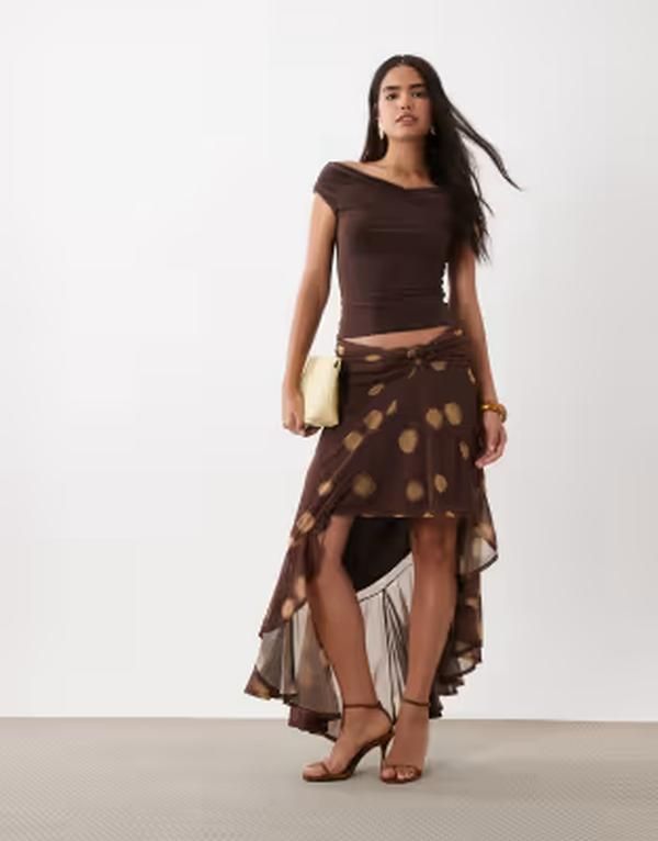 エイソス レディース ボトムスカート アシンメトリー ドット プリント ASOS DESIGN asymmetric wrap around printed sarong skirt polka do