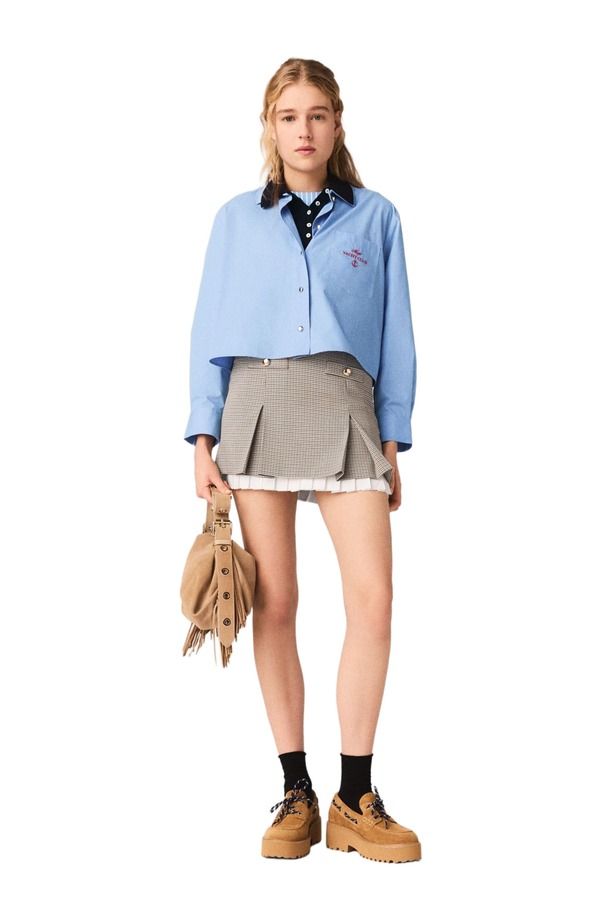マージュ レディース ボトムスカート プリーツ maje Pleated skirt with poplin details Brown checks ブラウン