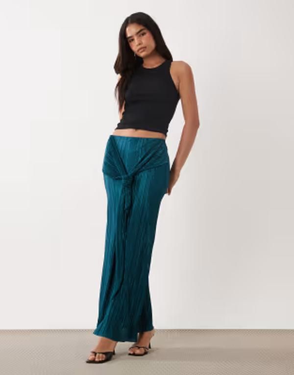 エイソス レディース ボトムスカート マキシ ASOS DESIGN plisse maxi skirt with knot belt detail in teal part of a seteal