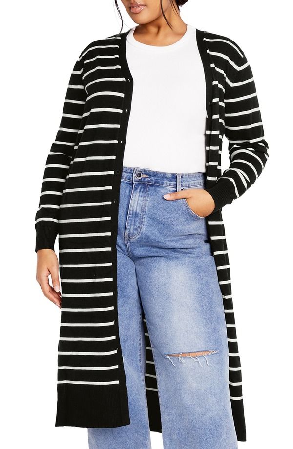 シティーシック レディース アウター パーカー・スウェット プラスサイズ カーディガン City Chic June Stripe Long Cardigan Plus STRIPE ストライプ