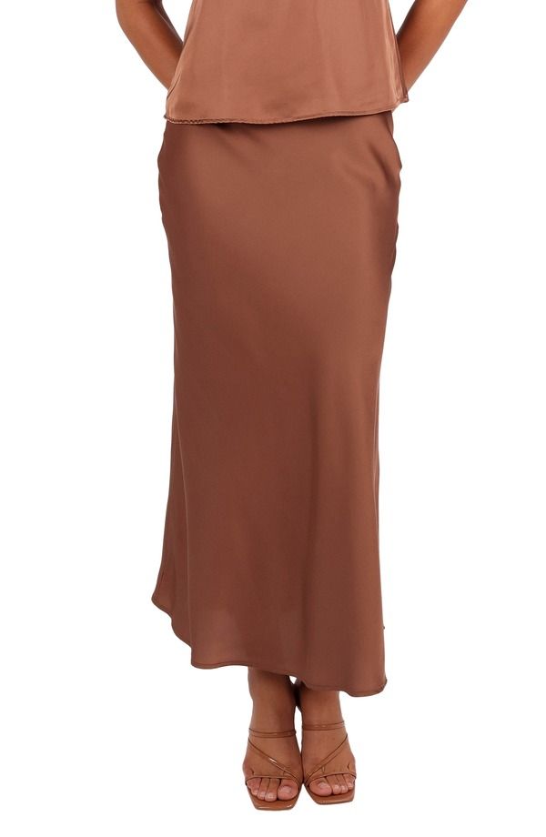 ペタルアンドパップ レディース ボトムスカート サテン マキシ Petal Pup Nellie Satin Maxi Skirt BANKSIA BROWN ブラウン