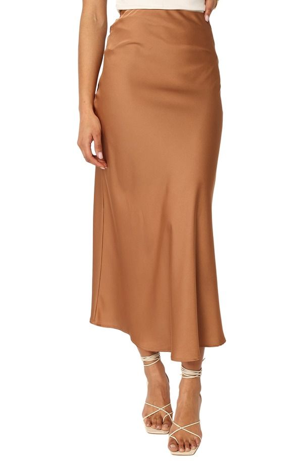 ペタルアンドパップ レディース ボトムスカート サテン マキシ Petal Pup Nellie Satin Maxi Skirt BROWN ブラウン