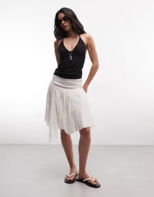 ウィークデイ レディース ボトムスカート アシンメトリー プリーツ ミディ Weekday pleated asymmetricut midi skirt in offwhite Off white