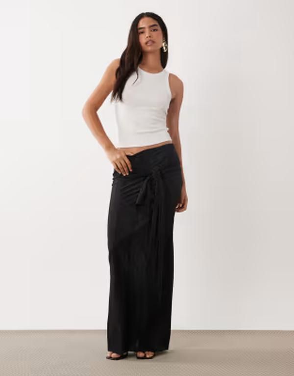 エイソス レディース ボトムスカート マキシ ASOS DESIGN plisse maxi skirt with knot belt detail part of a set Black ブラック