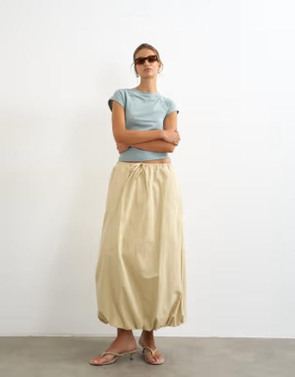 トップショップ レディース ボトムスカート マキシ Topshopoplin bubble hemaxi skirt in stone ストーン