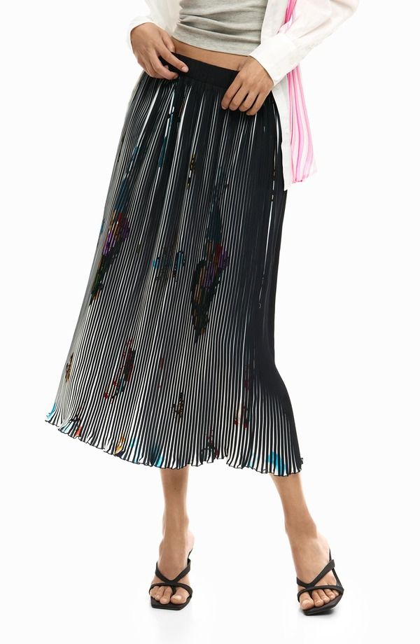 デジグアル レディース ボトムスカート ミディ Desigual Pliss MIdi Skirt BLACK ブラック