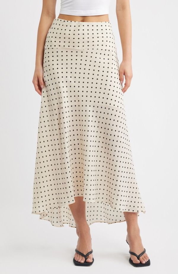 マンゴ レディース ボトムスカート ドット柄 ドット MANGO Flippy Polka Dot HighLow Skirt ECRU エクリュ