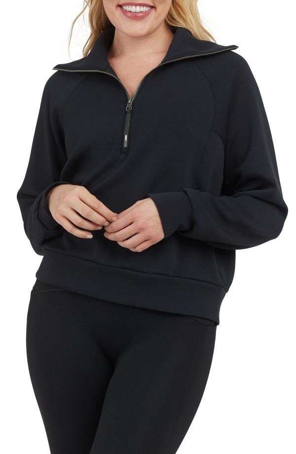 スパンク レディース アウター パーカー・スウェット ハーフジップラスサイズ SPANX AirEssentials Half Zipullover Plus Regular VERY BLACK ブ