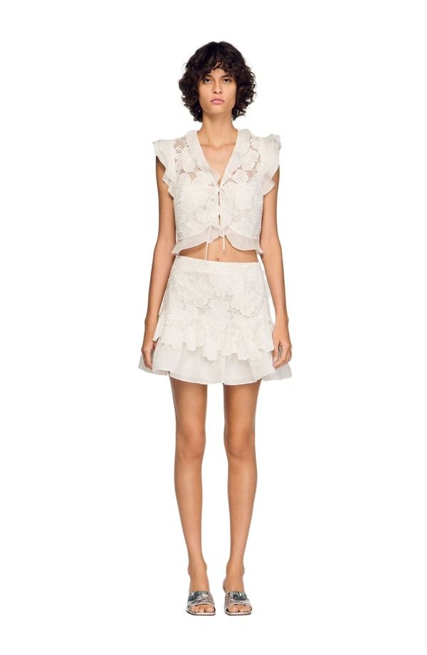 サンドロ レディース ボトムスカート SANDRO Short guipure skirt White ホワイト