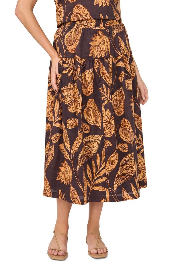ハロゲン レディース ボトムスカート ティアード ミディ コットン Halogen Tie red Cotton Midi Skirt RUM RAISIN