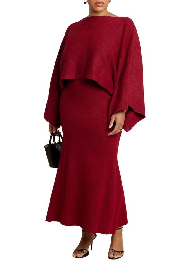 エロクイ レディース ボトムスカート プラスサイズ セーター マキシ ELOQUII Sweater Maxi Skirt Plus RUMBA RED レッド