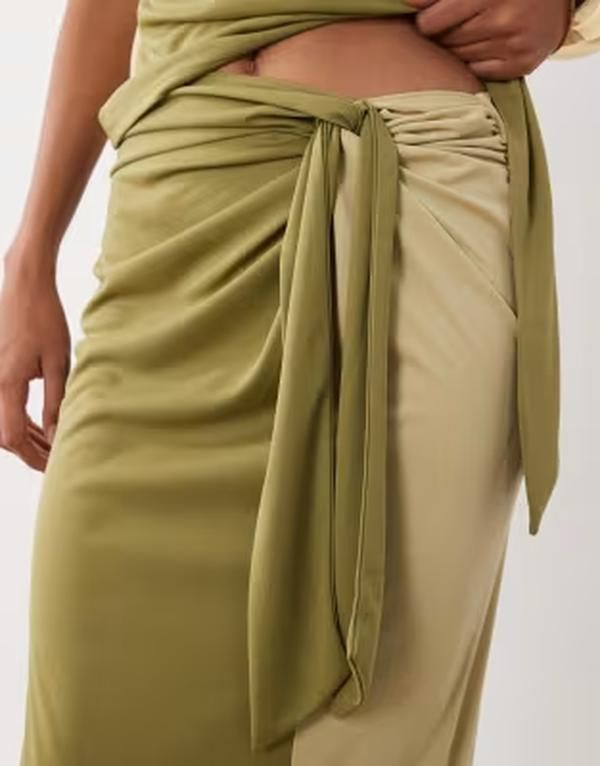 エイソス レディース ボトムスカート ドレープ ASOS DESIGN color block sarong skirt with drape tie front part of a set khak