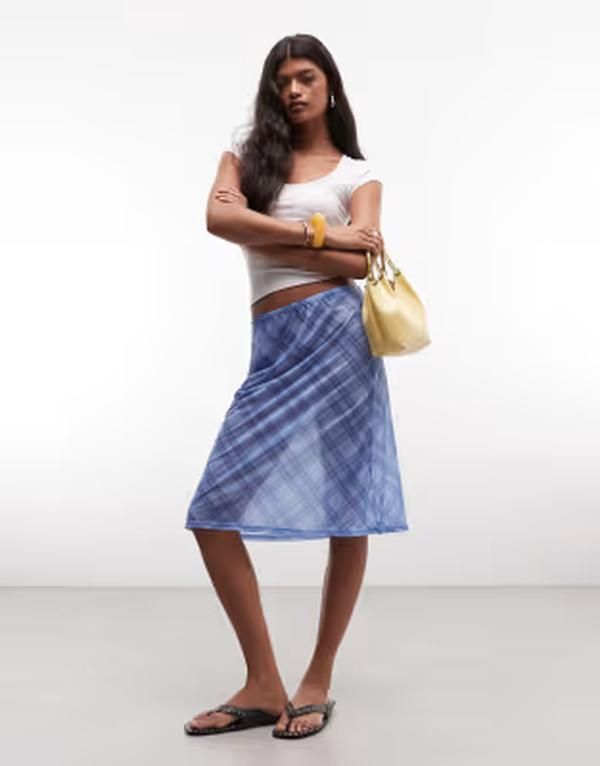 リクレイム ヴィンテージ レディース ボトムスカート Reclaimed Vintage slip skirt in plaid Blue check ブルー