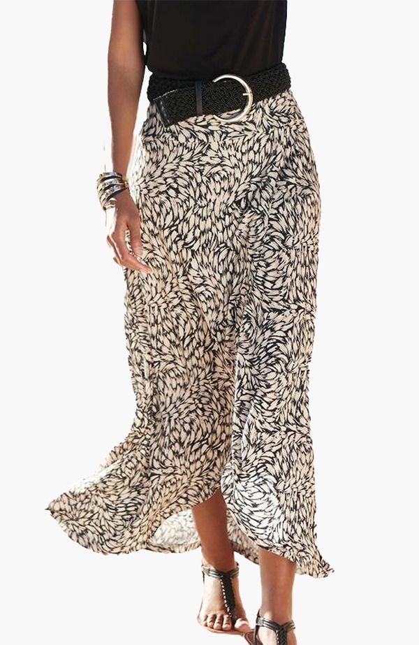 ラスカーナ レディース ボトムスカート プリント LASCANA High Low Printed Skirt Black Taupe ブラック
