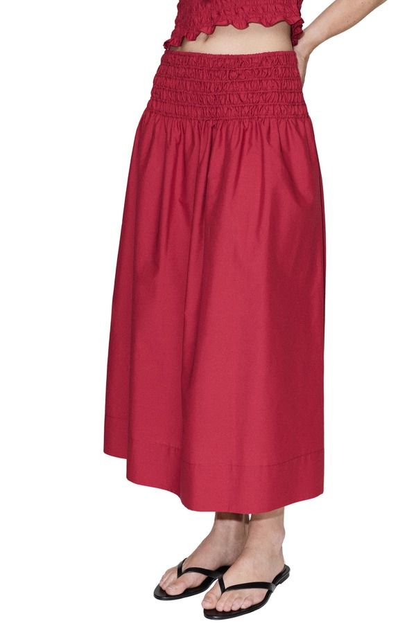 マンゴ レディース ボトムスカート ミディ MANGO Shir red Waist Midi Skirt RED レッド