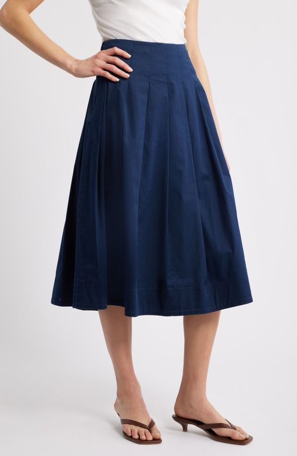 キャスロン レディース ボトムスカート ミディ コットン Caslon Stretch Cotton Poplin Midi Skirt NAVY STILL ネイビー