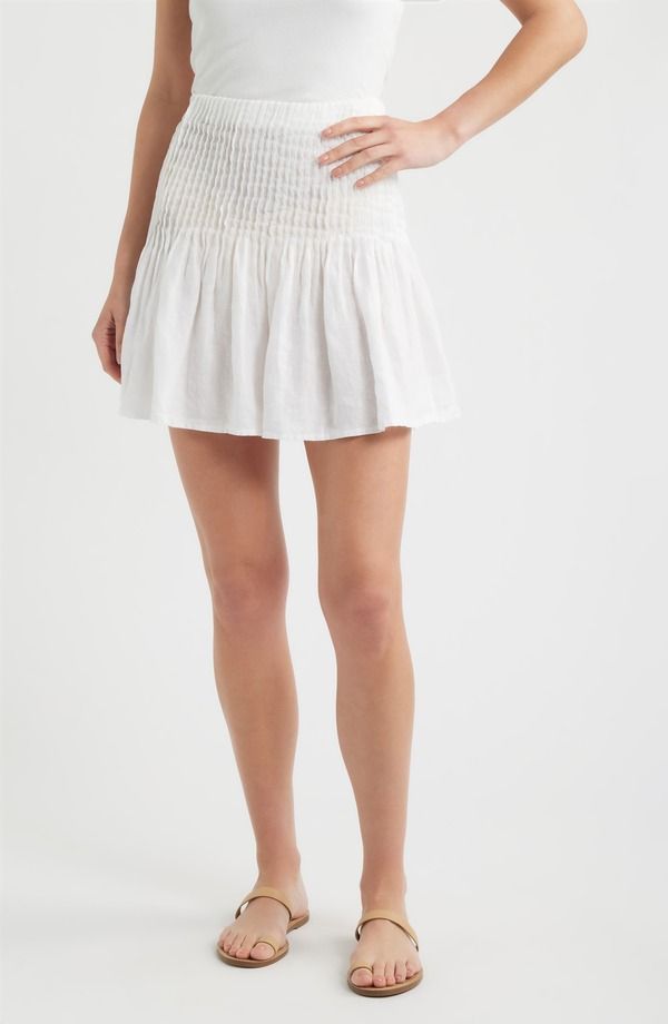 ベラダール レディース ボトムスカート ミニ リネン Bella Dahl Pintuck Linen Miniskirt WHITE ホワイト