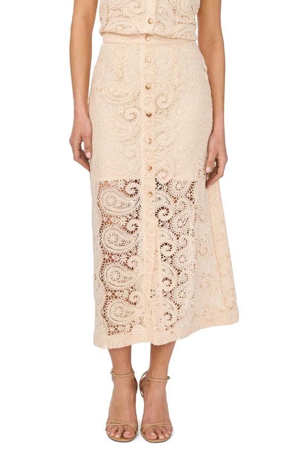 セセ レディース ボトムスカート ミディ レース CeCe Paisley Lace Button Front Midi Skirt NATURAL