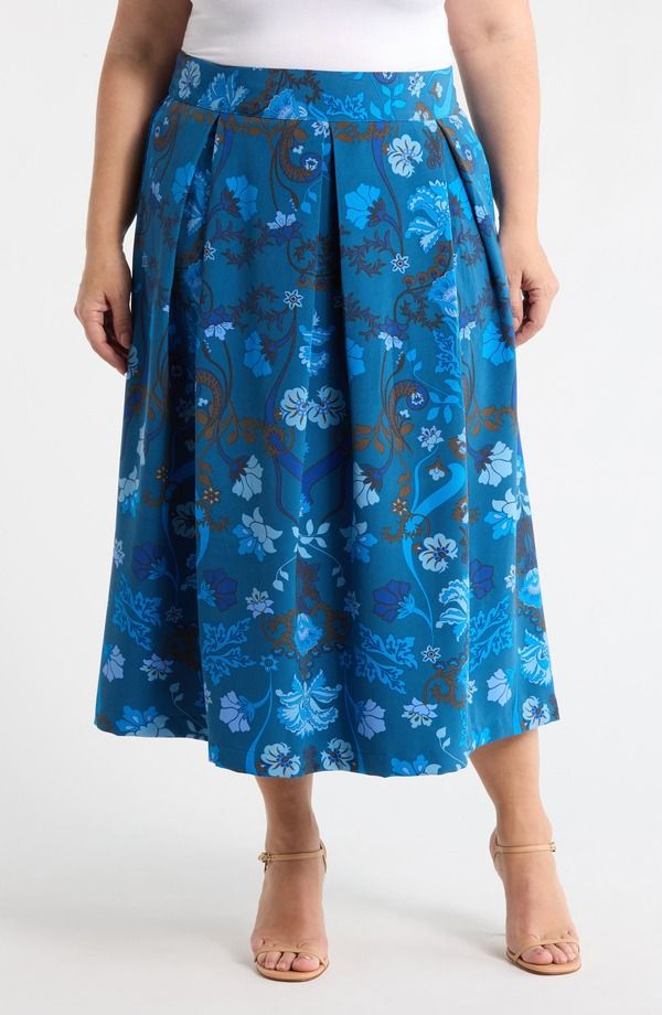 シュガーリップス レディース ボトムスカート プラスサイズ プリーツ ミディ SUGARLIPS Palmate Pleated Midi Skirt Plus TEALBLUE ブルー