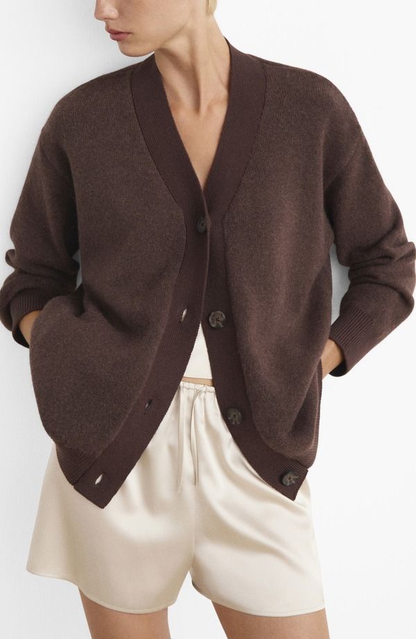 マンゴ レディース アウター パーカー・スウェット コントラスト カーディガン MANGO Contrast Detail Cardigan CHOCOLATE チョコレート