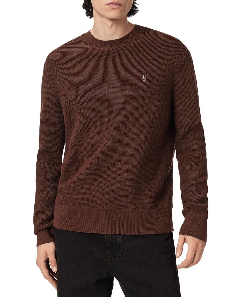 オールセインツ メンズ アウター ニット・セーター クルーネック ALLSAINTS Waffle Crewneck Sweater Hot Chocolate Brown ブラウン