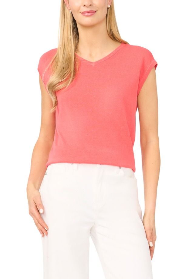 ハロゲン レディース アウター パーカー・スウェット Vネック ベスト セーター キャップ Halogen VNeck Cap Sleeve Sweater Vest CALYPSO CORAL コー