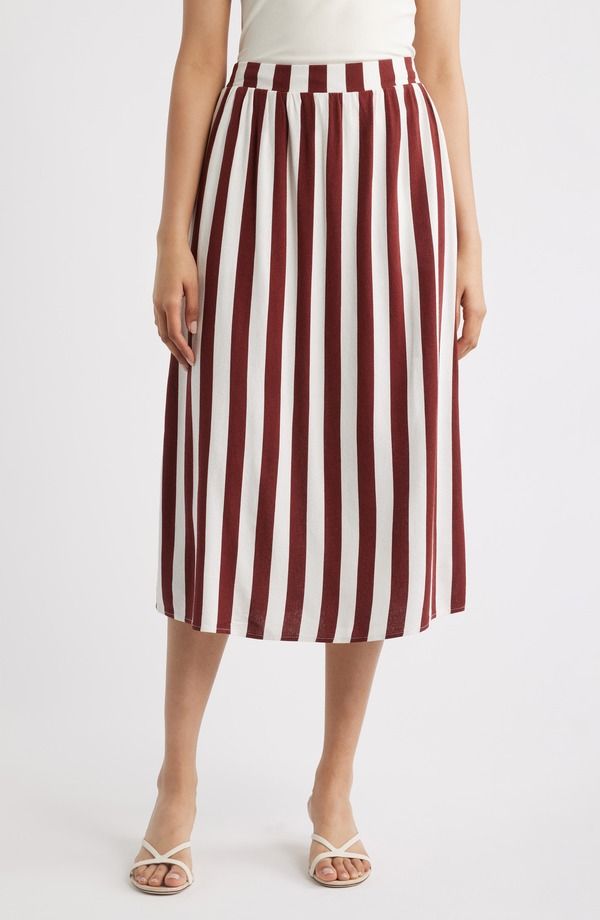 ボベー レディース ボトムスカート A ライン Bobeau Stripe ALine Skirt IVORY BRANDY BROWN STRIPE アイボリー
