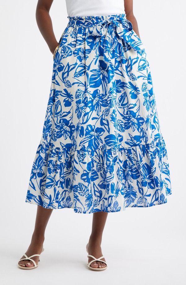 キャスロン レディース ボトムスカート ティアード ミディ Caslon Tie Waistie red Midi Skirt IVORY BLUELLIE BLOSSOM アイボリー