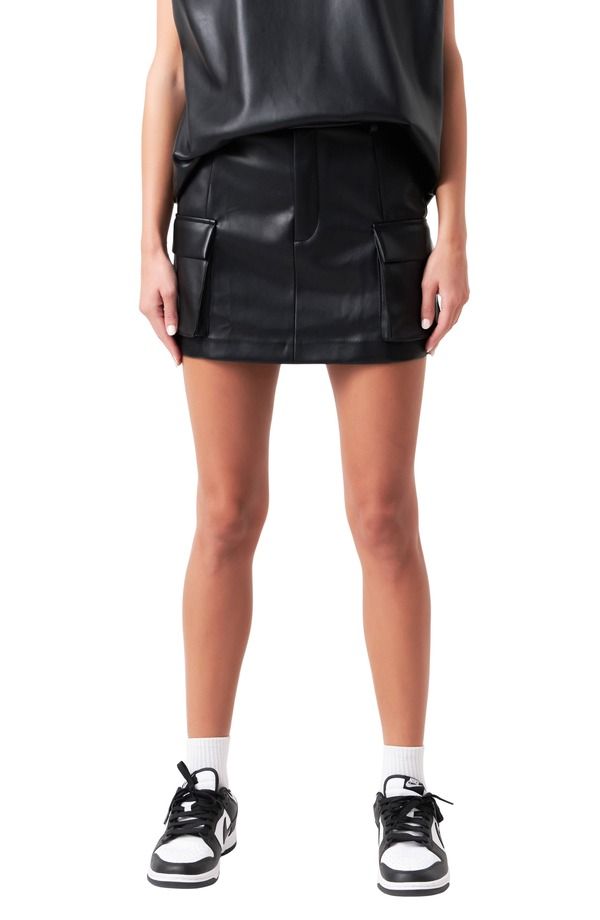 グレー ラブ レディース ボトムスカート ミニ レザー フェイクレザー Grey Lab Cargo Faux Leather Miniskirt BLACK ブラック